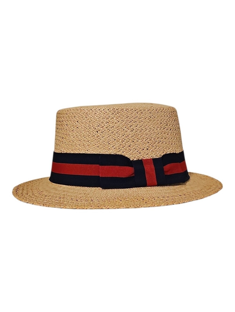 Greenpacha Handwoven Toquilla Straw Boater Hat Small Navy Red Ribbon